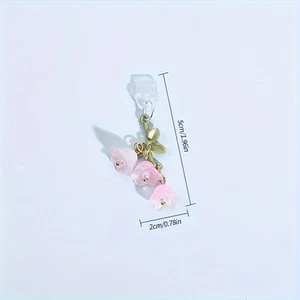 1PC Cute Pink Lily Of The Valley Phone Charm Flower Green Leaf Dust Plug - Photo 1/12