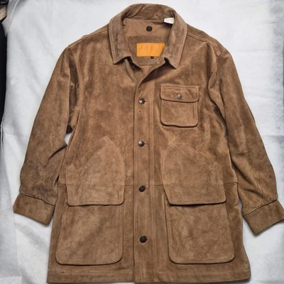 VTG Timberland Mens Large Tan Suede Genuine Leather Jacket Coat Button Pockets  - Image 1 of 4