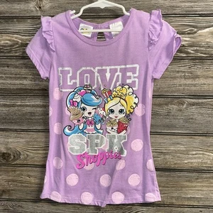Shopkins M 7-8 medium purple short sleeve ruffle SPK Shoppies love polkadots - Picture 1 of 5