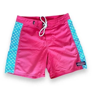 Vineyard Vines Youth Board Shorts Whale Print Side Strip Pocket Coral/Blue Sz L - Picture 1 of 8