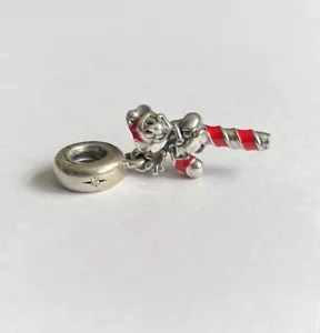 PANDORA Disney, Santa Mickey's Candy Cane Pendant Charm 797500EN09 💜 - Picture 1 of 6