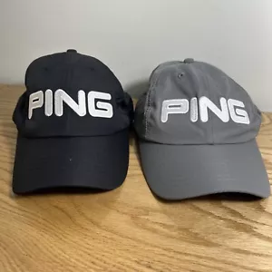 Lot Of 2 PING Golf Cap Hat Black & Gray Adjustable Quick Dry Wicking Caddy Gym - Picture 1 of 17