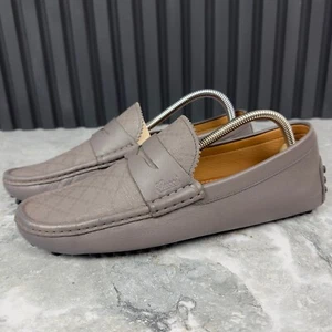 Mocasín de conducción GUCCI con costuras de diamante de cuero gris 7 G o 7,5 EE. UU. o 41 EUR - Imagen 1 de 23