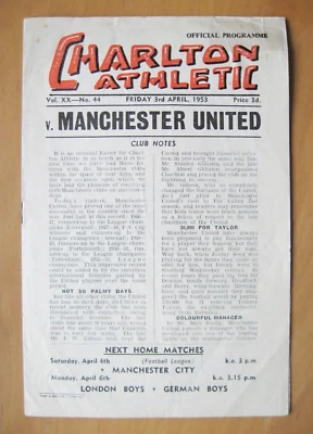 CHARLTON ATHLETIC v MANCHESTER UNITED 1952/1953 *Good Cond Football Programme* - Image 1 of 4