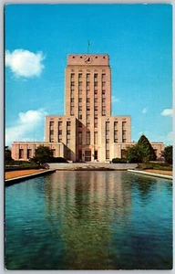 Postal de colección Houston Texas TX City Hall & Reflection Pool años 60 vista - Imagen 1 de 2