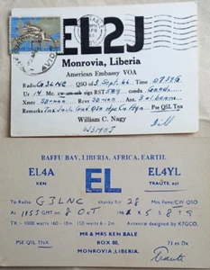 LIBERIA 1962 - 1968 THREE AMATEUR RADIO CARDS ONE MAILED TO ENGLAND - Picture 1 of 2