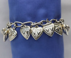 Silver Tone Dangle Puffed Heart Charm Bracelet Raised Relief