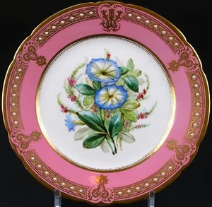 19th Century Staffordshire Jeweled Botanical Dessert Service, handpainted, rose - Picture 1 of 10