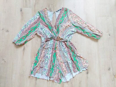 Grüner Hippie Paisley Leinen Jumpsuit von Zara, Gr. XL - Bild 1 von 4
