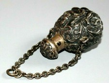 ANTIQUE STERLING SILVER INDIAN SCENT BOTTLE / CHATELAINE.