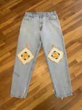Vintage Levis 560 Distressed Up Cycle Rework Handmade Knits Hand Pearled 36x34