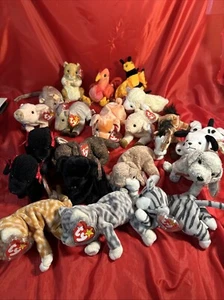 Lot of 20 Ty Beanie Babies Farm Animals, Horse, Pig, Sheep, Goat, Dogs & Cats - Picture 1 of 10