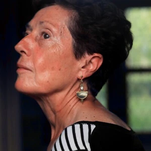 Clip Ohrringe Hängend Art Déco Halbkreis Graue Perlmutt SB2 - Bild 1 von 6