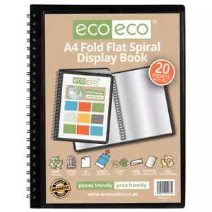 Eco-Eco Spiral Plastic Display Book A4 Fold Flat 20/40/60 Pockets Black - Picture 1 of 9