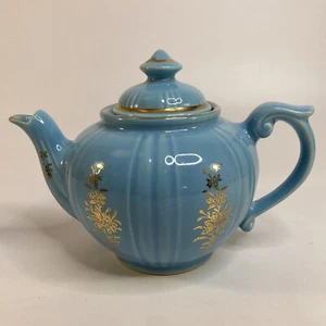 Vintage Pearl China Co. Teapot Blue Hand Painted 22kt Gold Dalton Pottery Mold - Picture 1 of 12