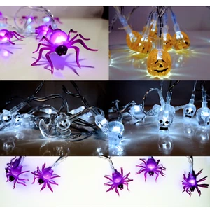 Halloween LED Lichterkette Batterie Kürbis Totenkopf Spinnen Geister Party 1m - Bild 1 von 17