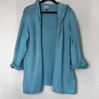 Chico's Sweater Cardigan Womens Xl Hoodie Teal Knit Open Front 3/4 Sleeve