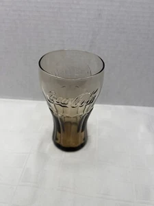 Vintage Coca Cola Glass Smoked Amber 6” Tall Contoured Embossed Logo Fluted EUC - Picture 1 of 5