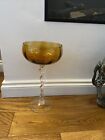 Vintage Mid Century Tall Amber Art Glass Vase With Twisted Stem