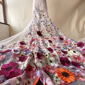 Vibrante Multicolor 3D Flores Tela Encaje Atractivo para Fiesta Vestido - Imagen 1 de 4