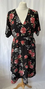 New Look Black Rose Print Maternity Dress Size 12 Short Sleeve Knee Length Women - Picture 1 of 12
