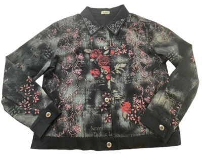 Cactus black jacket Rose  and Me Womens L Rhinestones Romance Button Up - Image 1 of 4