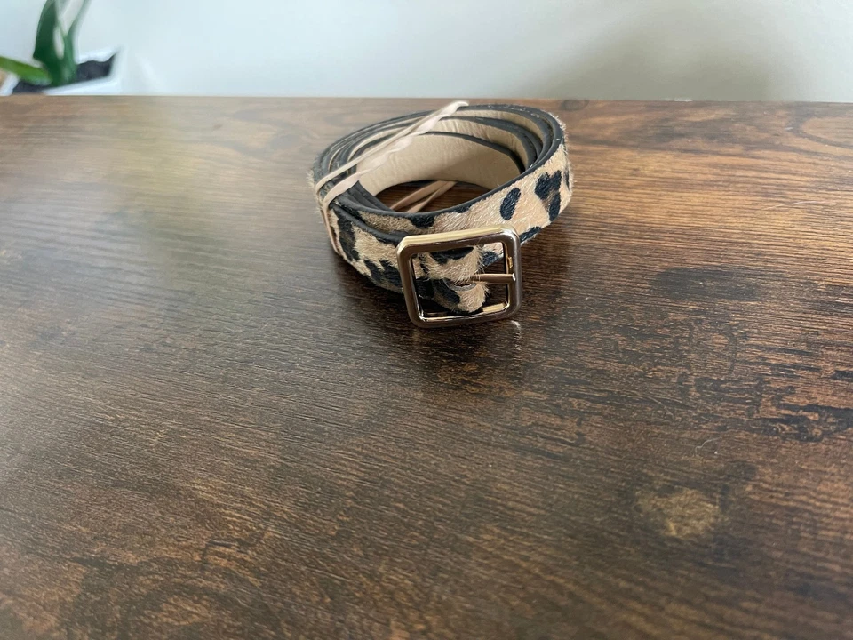 Women Leopard Print Belt Faux Fur Hair Calf Skinny Fashion Size XS/S Bold Style - Image 1 of 4