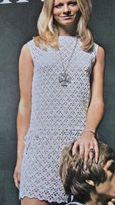 1960s Drop Waist Mini Dress Scalloped Fan Shell Lace Sirdar 1 Crochet Pattern - Picture 1 of 3