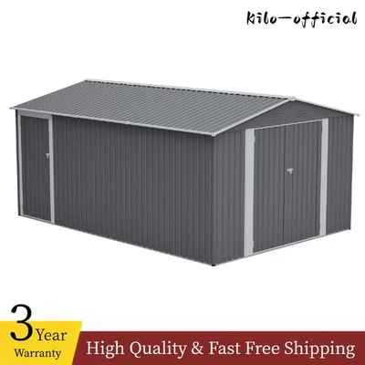14x10FT Outdoor Metal Storage Shed Garden Tool Shed w/ Lockable Door & Side Door - Image 1 of 4