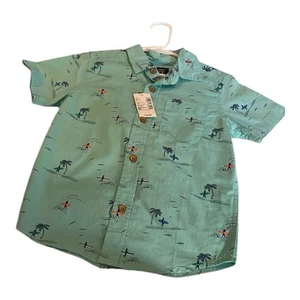 The Childrens Place boys Blue Green hawaiian print button up shirt 4T - Picture 1 of 6