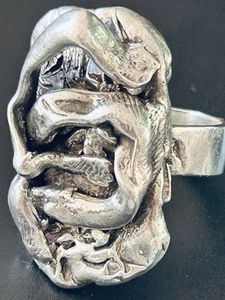 Huge 33.4 Grams Mid Century Brutalist Figural Ring Marked, Signed Georg Jensen? - Picture 1 of 24