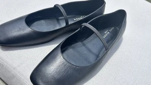 Marc Fisher Urella Marie Jane Square Toe Black Leather Ballet Flats Sz 12 - Picture 1 of 3