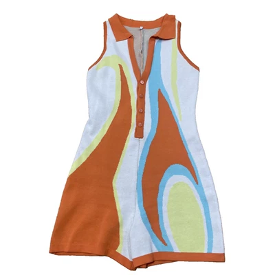 Ретро 1970-х годов Groovy 1 изделие галстук штамп хиппи Детский комбинезон S оранжевый мод 60-х абстрактный - Изображение 1 из 4