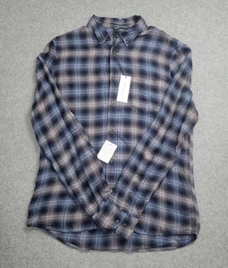 Camicia flanella Treasure Bond uomo grande blu grigio bordo a quadri vestibilità nuova abito casual - Foto 1 di 14