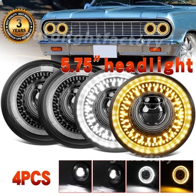 4PCS 5.75" 5-3/4 inch LED Headlights Hi/Lo Halo DRL For Chevy Chevelle 1964-1970 - Image 1 of 4