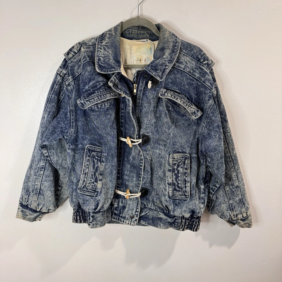 Chaqueta Jean Gitano Vintage Años 80 L Denim Lavado Ácido Cremallera Palanca Azul Algodón Bombardero Foto 1 de 4