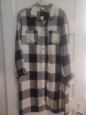 Old Navy NWT black buffalo check  shirtdress L long sl. plaid buttons cabincore  - Image 1 of 4