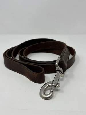 Brown Leather Dog Leash 6 Ft Long Classic Old Style with Metal Swivel Snap Hook - Image 1 of 4