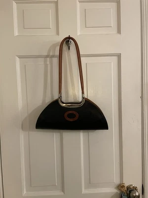 Vera Pelle Leather East-West Purse, Black and Brown with Silver Hardware,Vintage - Image 1 of 4