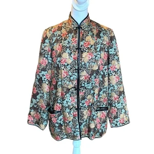 Peony Brand Vintage Shanghai Silk Floral Jacket Womens Large Knot Loop Closures - Picture 1 of 10