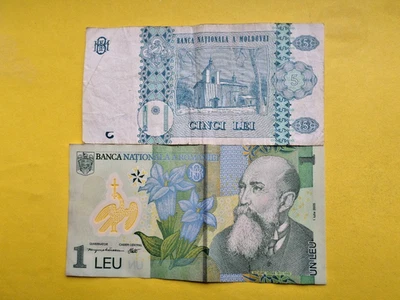 MOLDOVA 5 LEI 2015,1 LEU ROMANIA 2005. - Image 1 of 2