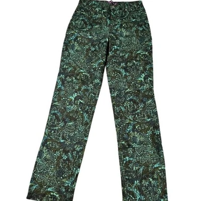 Pantalones de mezclilla cónicos Gloria Vanderbilt Amanda verde azulado estampado abstracto talla 8 Excellen Foto 1 de 4