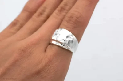 Handmade Dome hammered 925 Sterling Silver Band Statement Band For Men& Women - Image 1 of 4