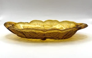 Vintage Embossed Amber Glass Sunflower Oval Vegetable Serving Dish - Picture 1 of 8