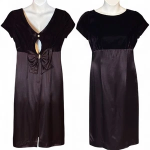 Vintage 90s Niki Livas Purple Velvet Satin Midi Dress Sz 14 Back Bow Rhinestones - Picture 1 of 9