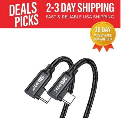 Universal 240W USB C Fast Charging Cable - 10FT Right Angle for iPhone & MacBook - Image 1 of 4