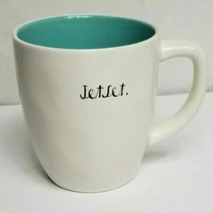 Rae Dunn Jetset White Blue/Green Interior 16 Oz Coffee Tea Mug Cup Textured  - Picture 1 of 4