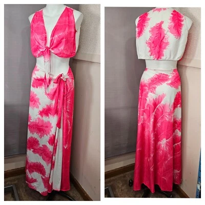 Playa Natación Cubre Corbata Top Sarong Falda 2 piezas M L XL Rosa Blanco Floral Foto 1 de 4