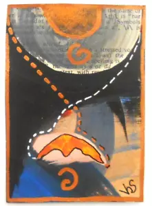 ACEO Original OOAK Gemälde Collage Veronica Stewart schwarz grau Kupfer - Bild 1 von 3