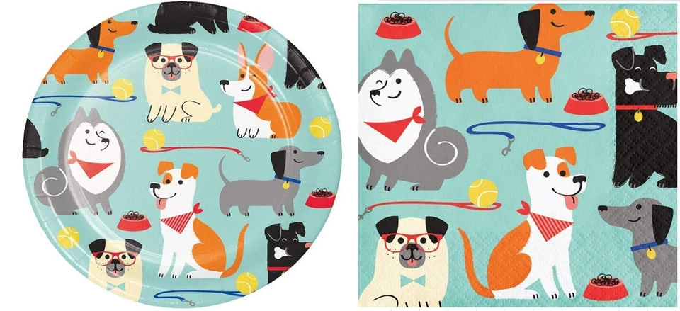 Dog Party Dessert Plates (16) and Beverage Napkins (16) Bundle - Image 1 of 1